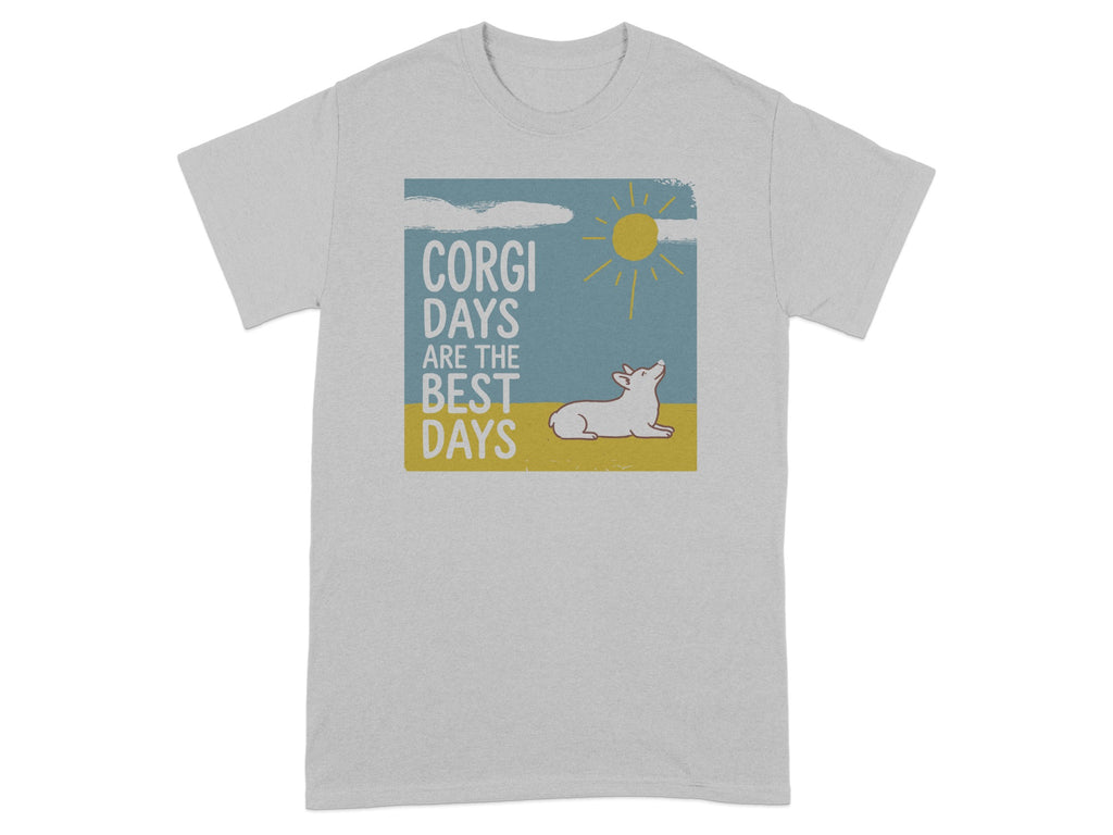 Corgi lying in sun with text "Corgi Days Are The Best Days".
