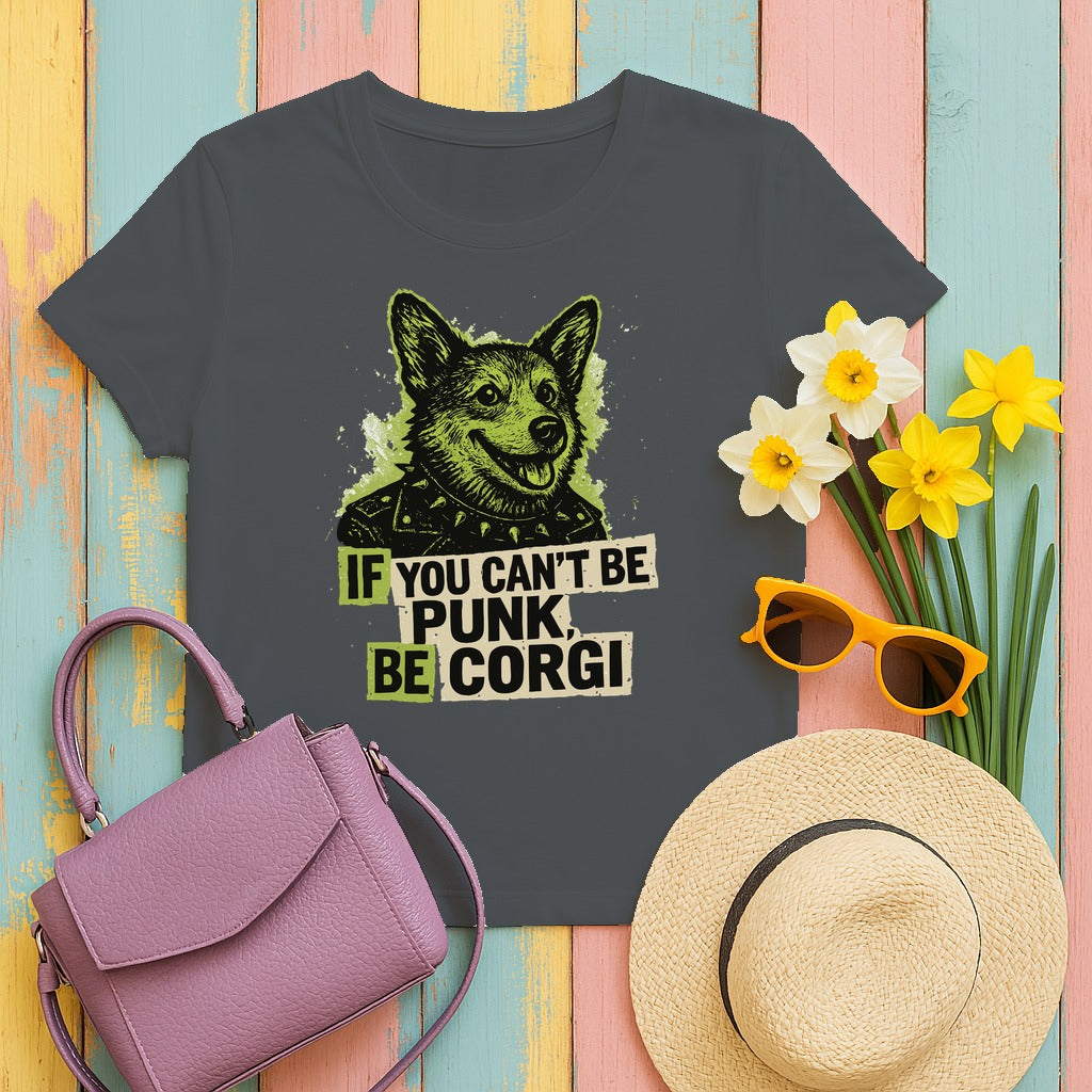 If You Can't Be Punk Be Corgi Funny Corgi Lover T-Shirt in Charcoal