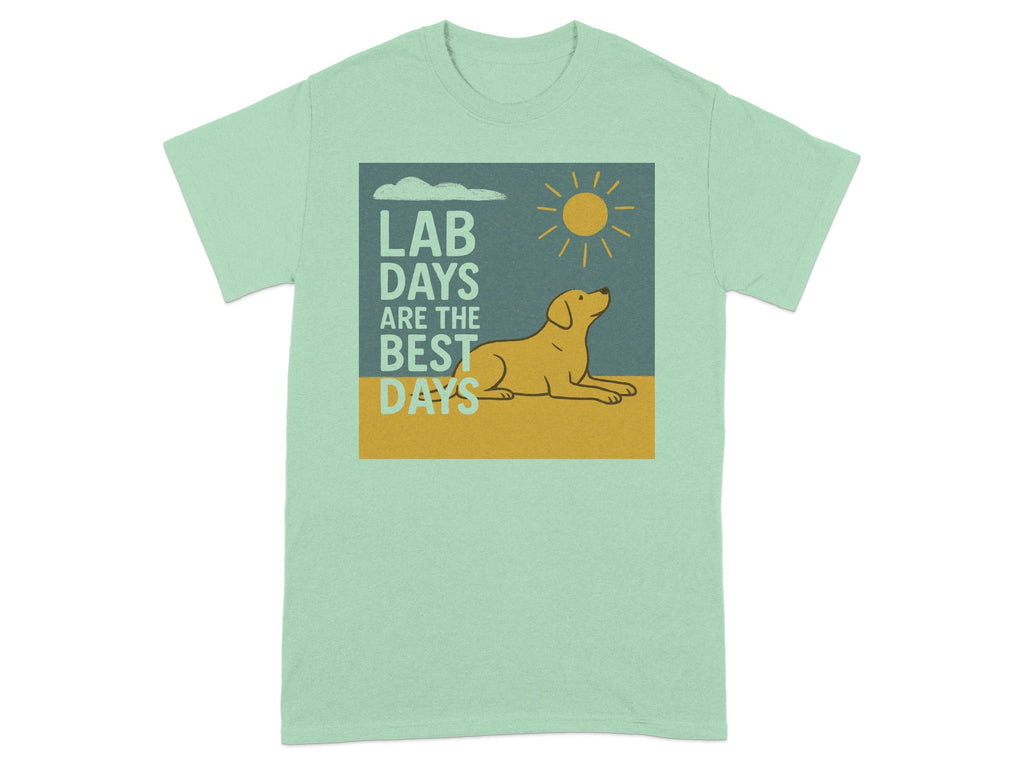 T-shirt with design of relaxed dog and text "LAB DAYS ARE THE BEST DAYS".