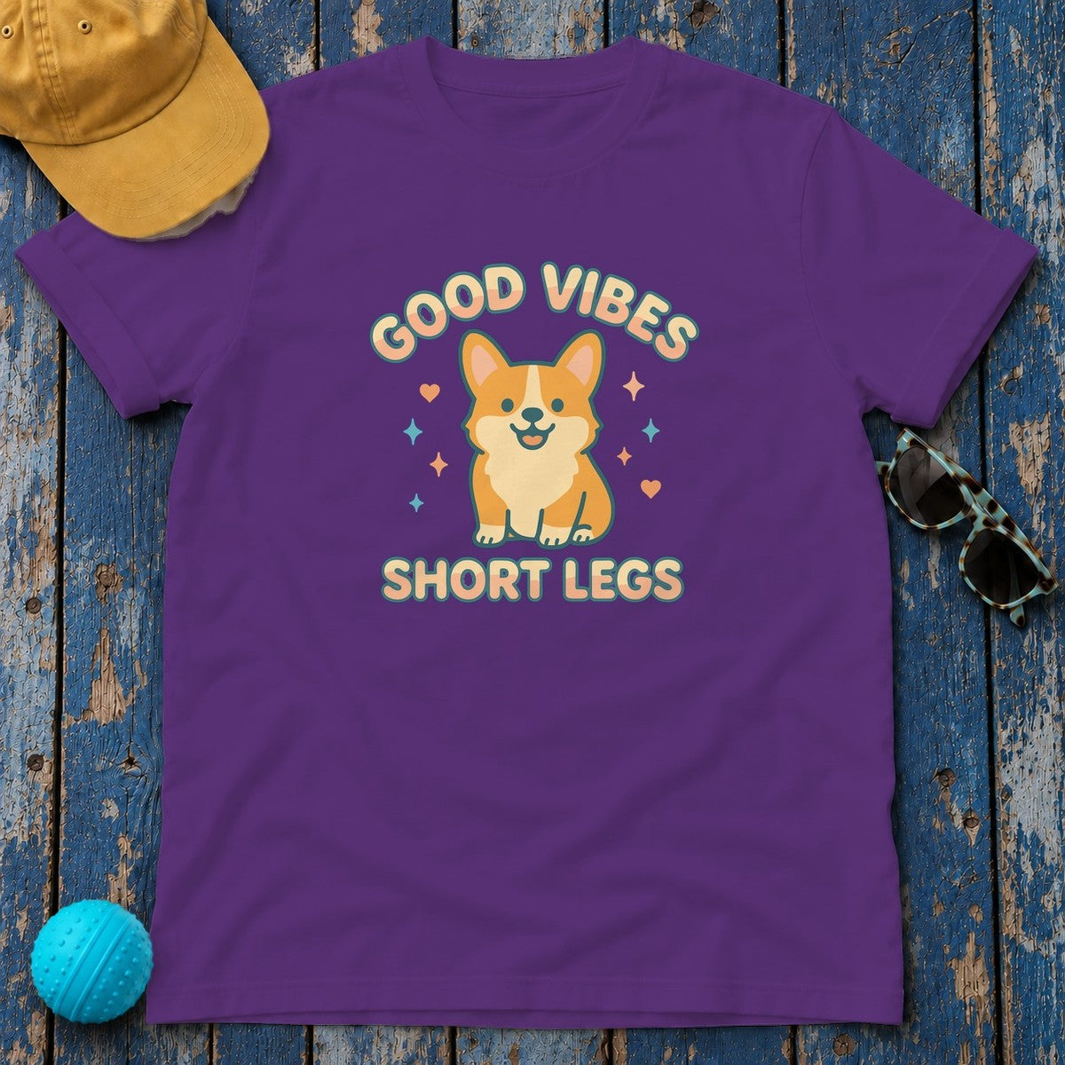 Corgi Dog Good Vibes And Short Legs Lovely Design T-Shirt in Purple