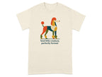 Cream t-shirt with abstract poodle graphic and text.