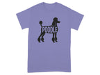 T-shirt with black poodle silhouette graphic and the word "POODLE".