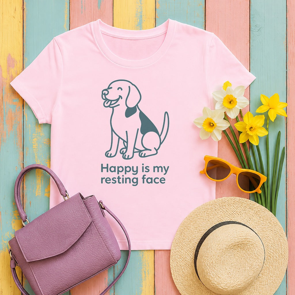 Happy Is My Resting Face - Funny Beagle T-shirt in Light Pink