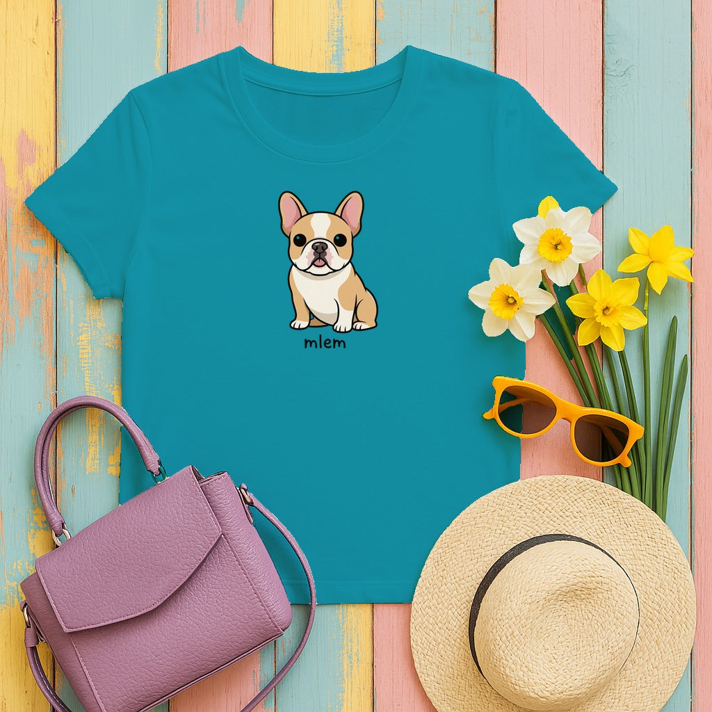 Cute French Bulldog Mlem T-Shirt in Tropical Blue