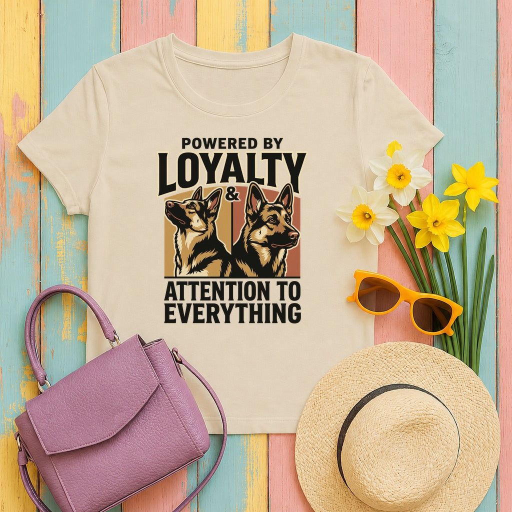 Powered By Loyalty German Shepherd T-shirt in Sand