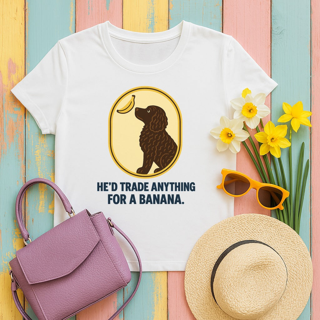 American Water Spaniel He'd Trade Anything For A Banana Tee in White