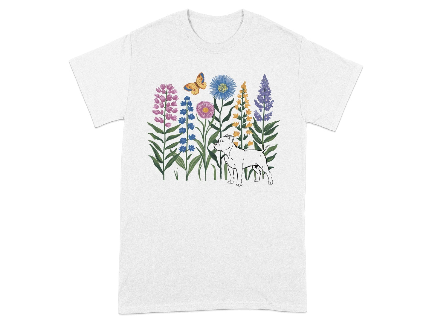 Colorful Flowers and Dog Graphic T-shirt product