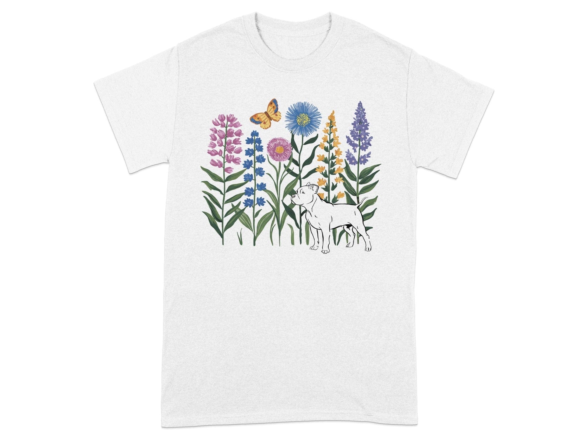 Colorful Flowers and Dog Graphic T-shirt product