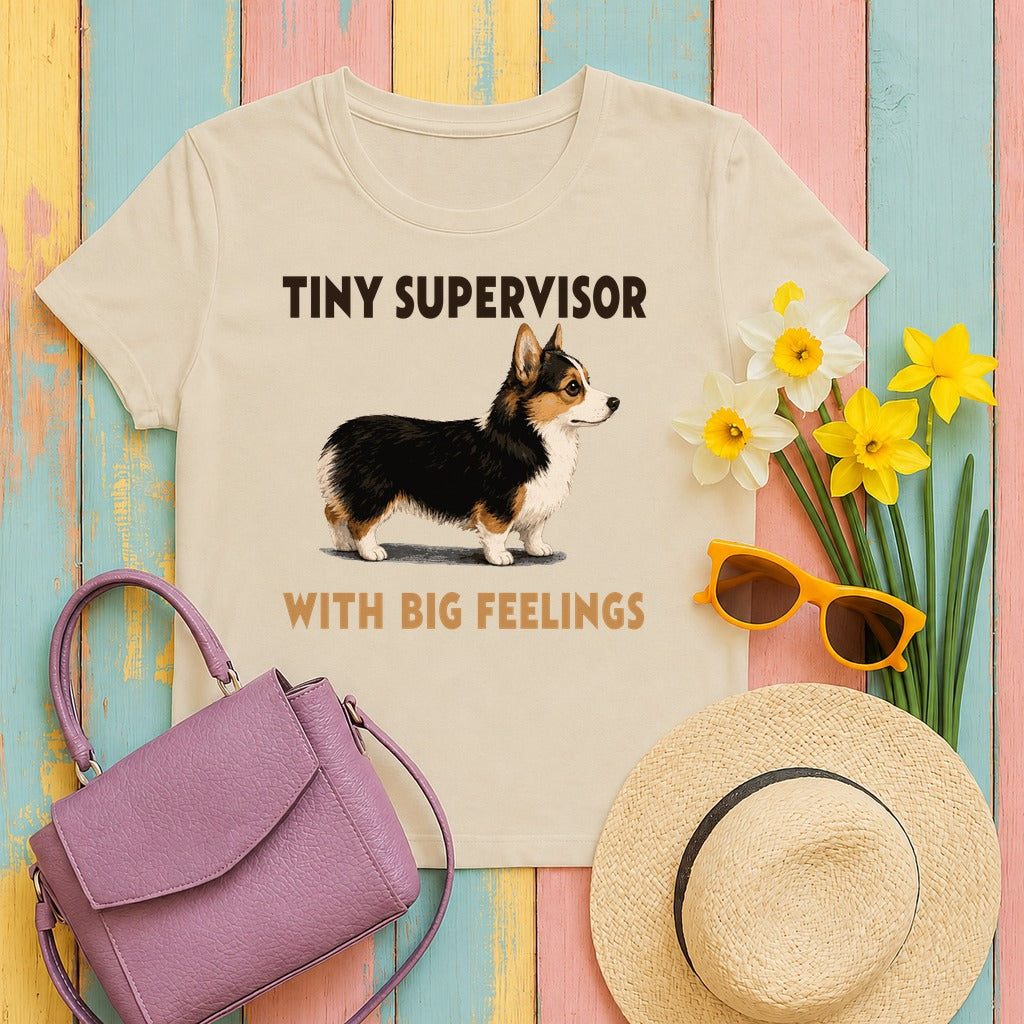 Tiny Supervisor Corgi T-Shirt in Sand