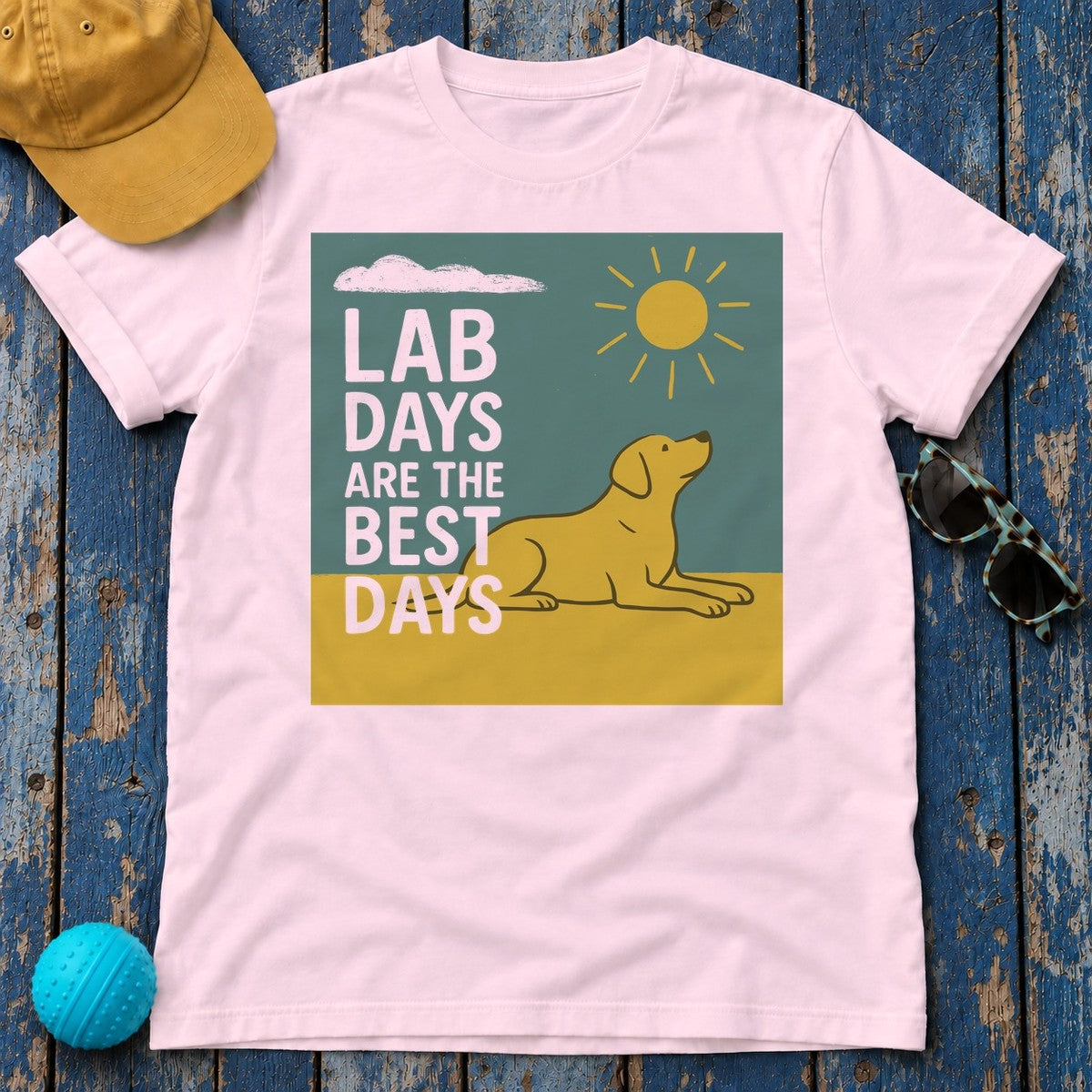Happy Yellow Lab Days Illustrated T-Shirt in Light Pink