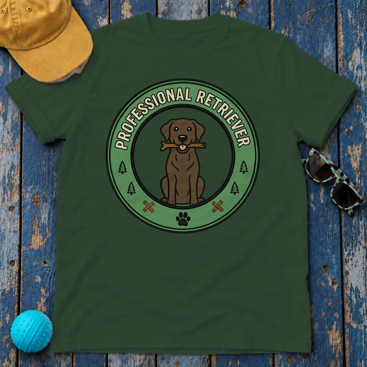 Professional Retriever Chocolate Labrador T-Shirt in Forest Green