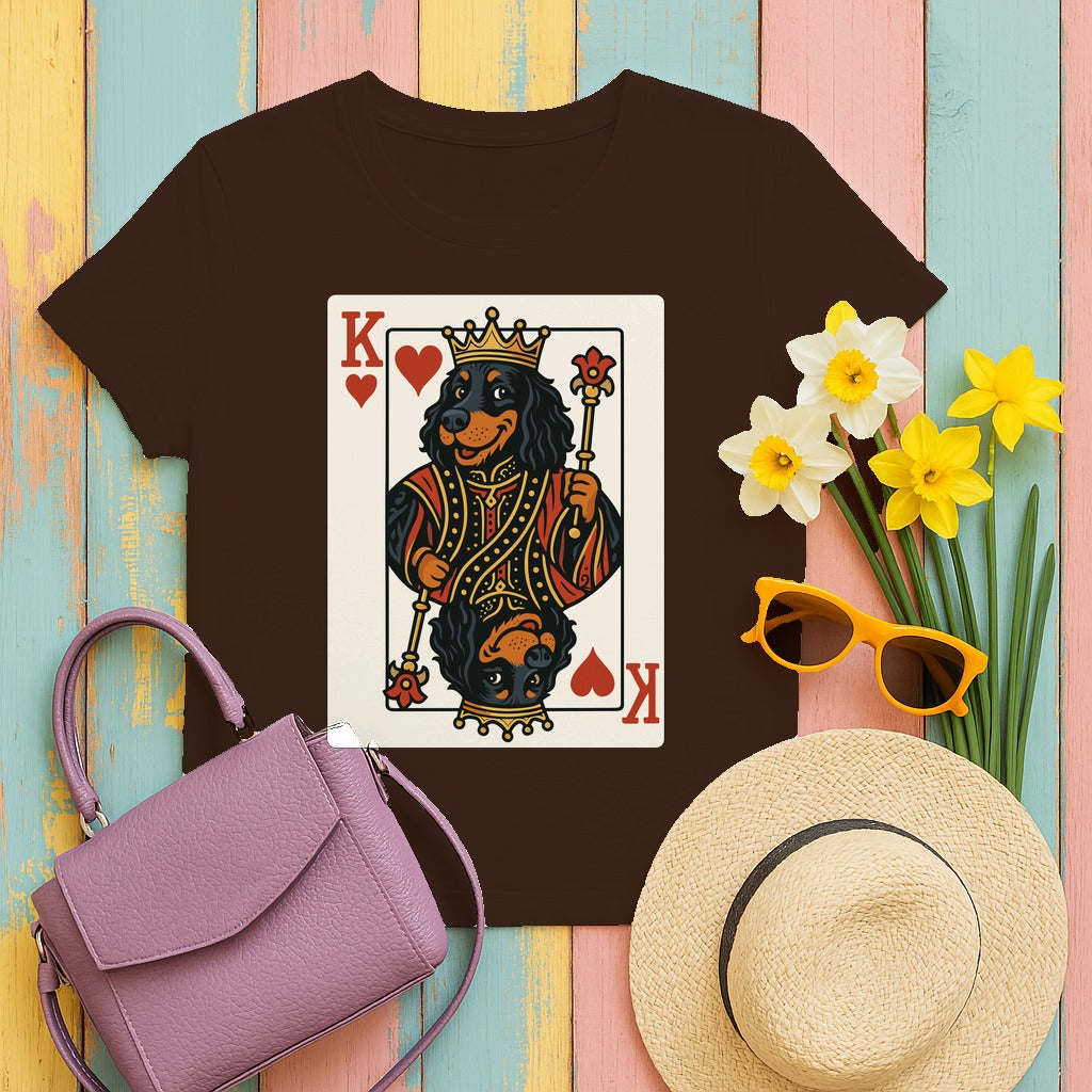 King Of Hearts Playing Card With Gordon Setter Illustration T-Shirt in Dark Chocolate