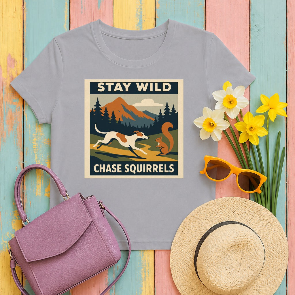 Greyhound Stay Wild Chase Squirrels Tee in Athletic Heather
