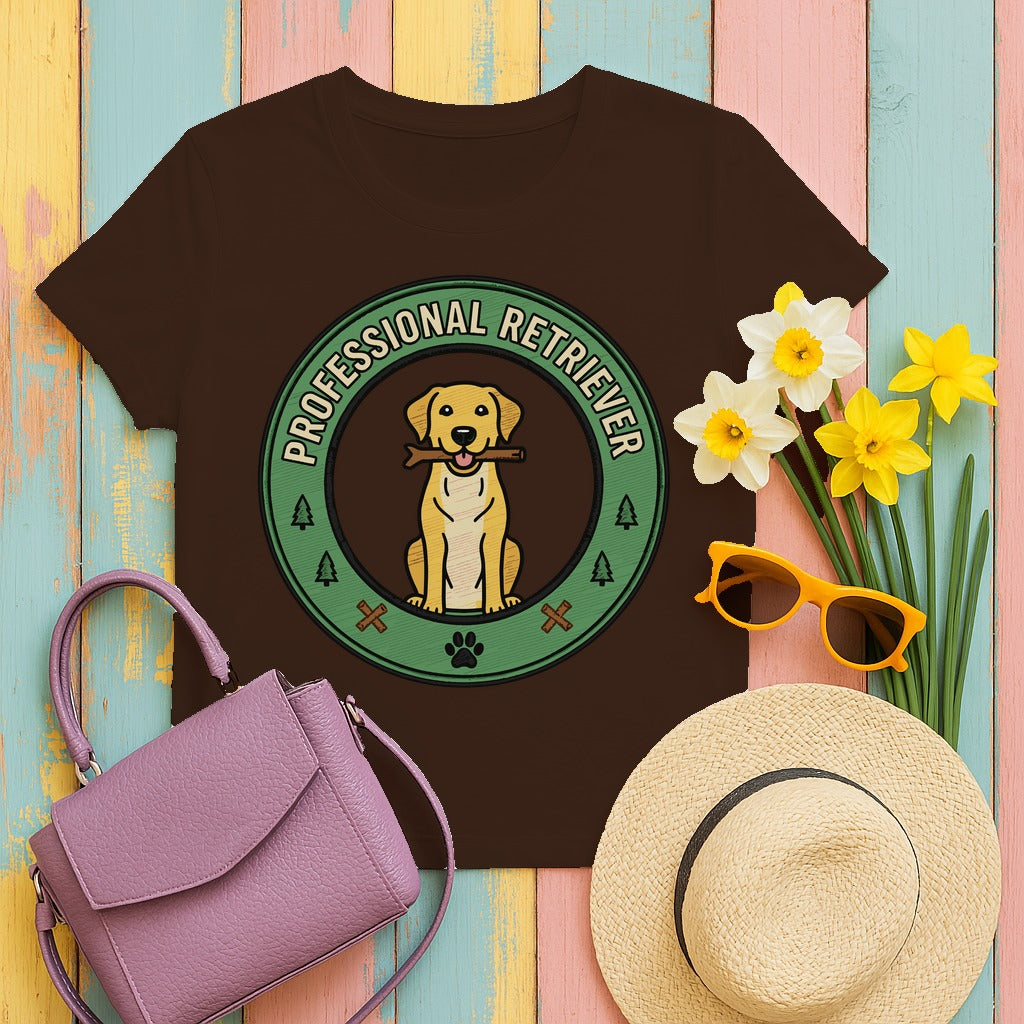 Funny Professional Retriever Yellow Labrador T-Shirt in Dark Chocolate