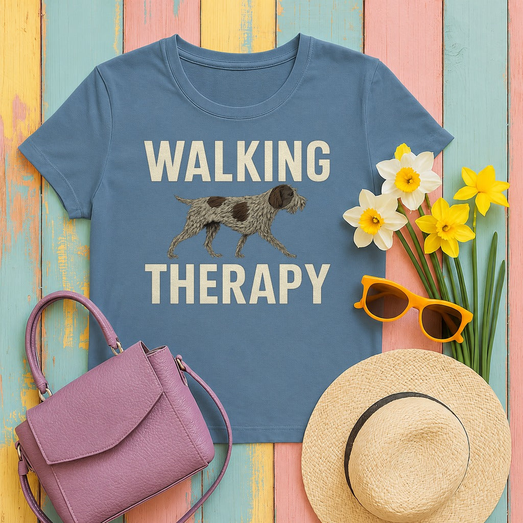 Wirehaired Pointing Griffon Walking Therapy T-shirt in Steel Blue