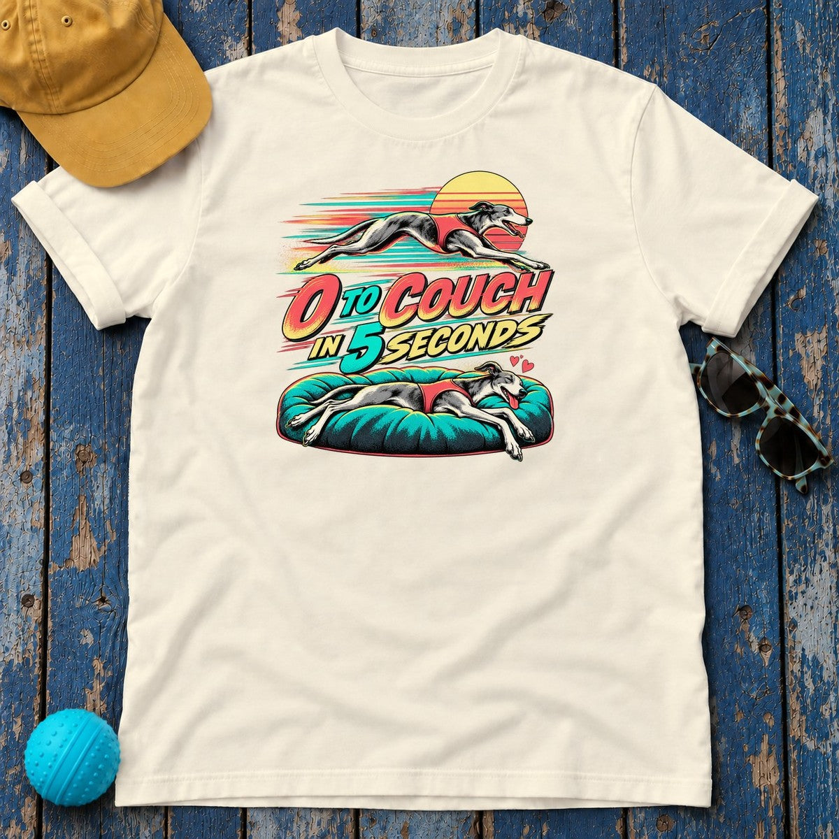 0 to Couch in 5 Seconds Greyhound T-Shirt in Natural - flat lay