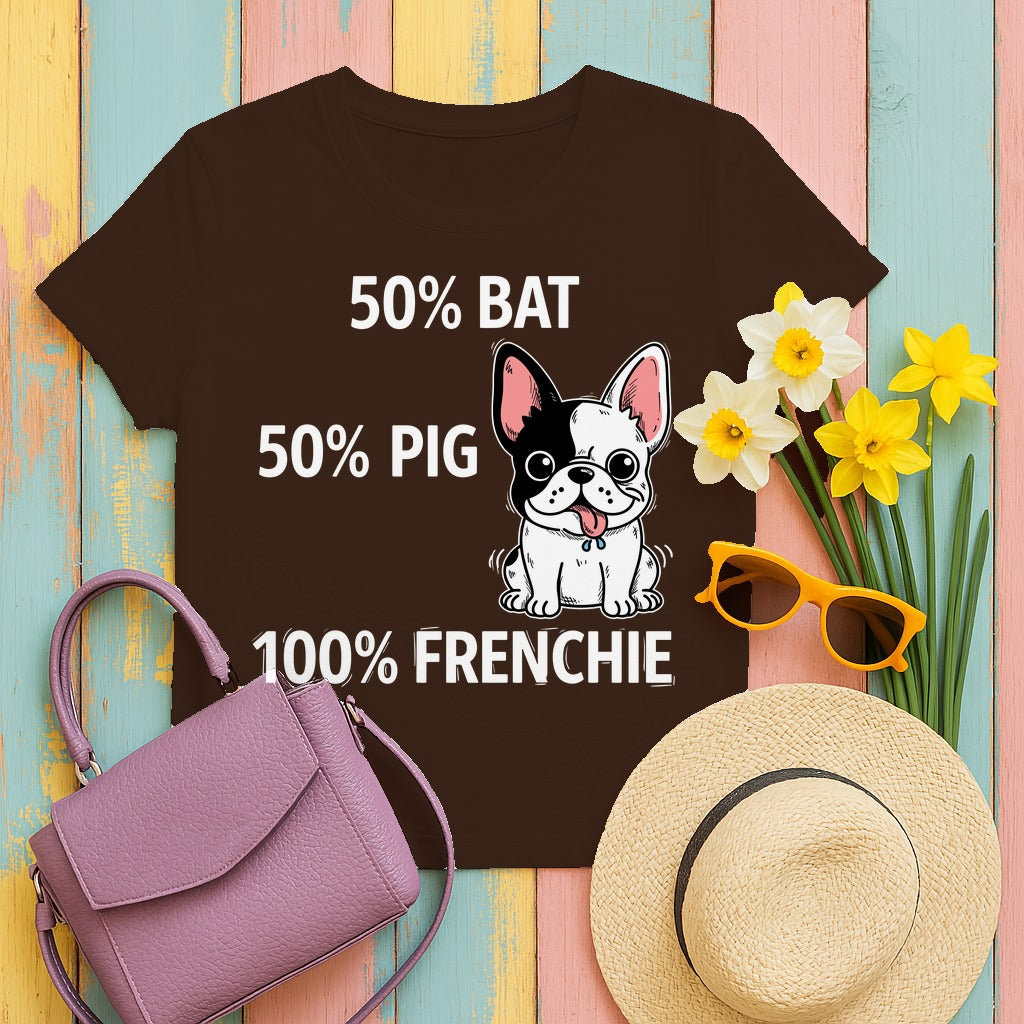 100% Frenchie Love: Bat Pig Graphic T-Shirt in Dark Chocolate