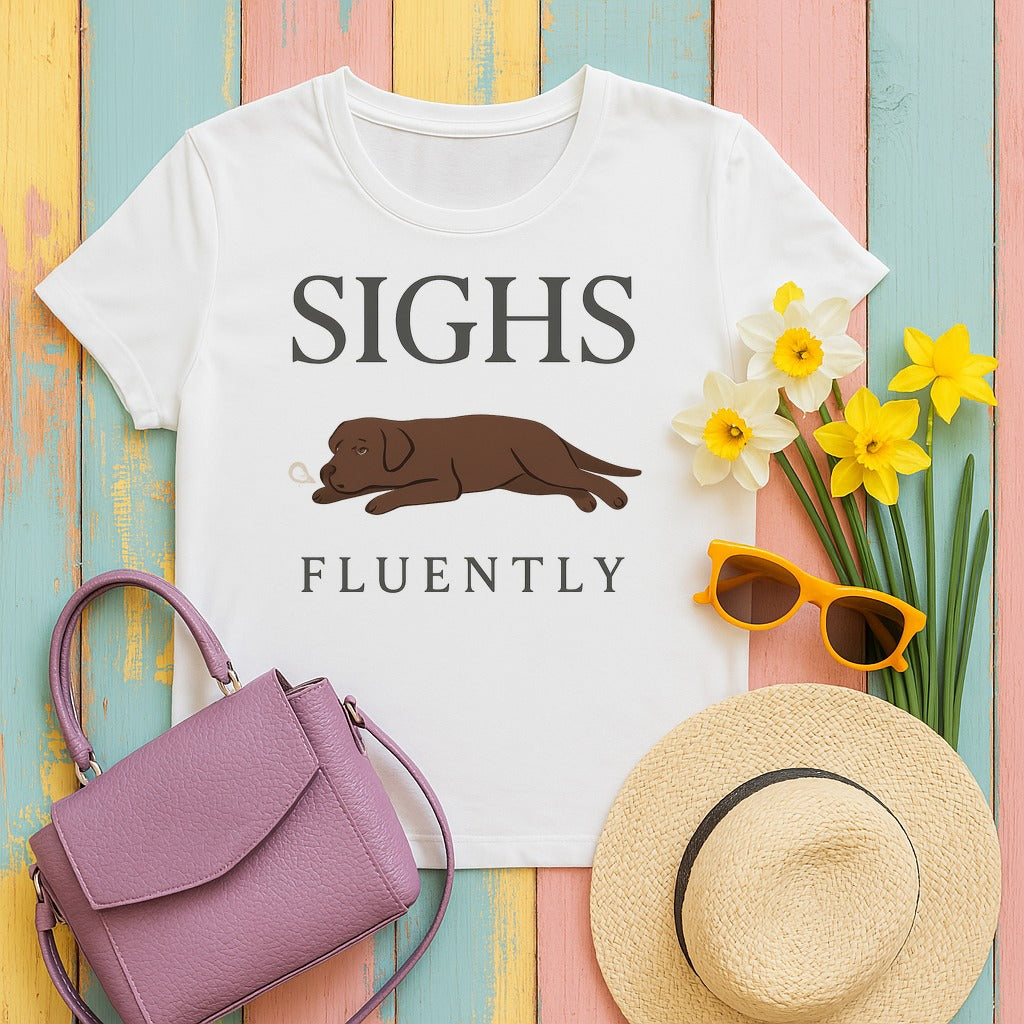 Chocolate Lab Sighs Fluently T-shirt in White