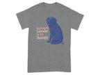 Gray t-shirt with a blue Labrador and text: "Walking my Labrador is my therapy."