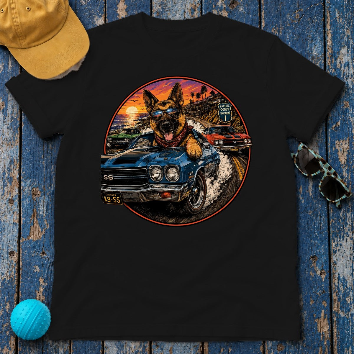 K9-SS Cruisin' German Shepherd T-Shirt in Black