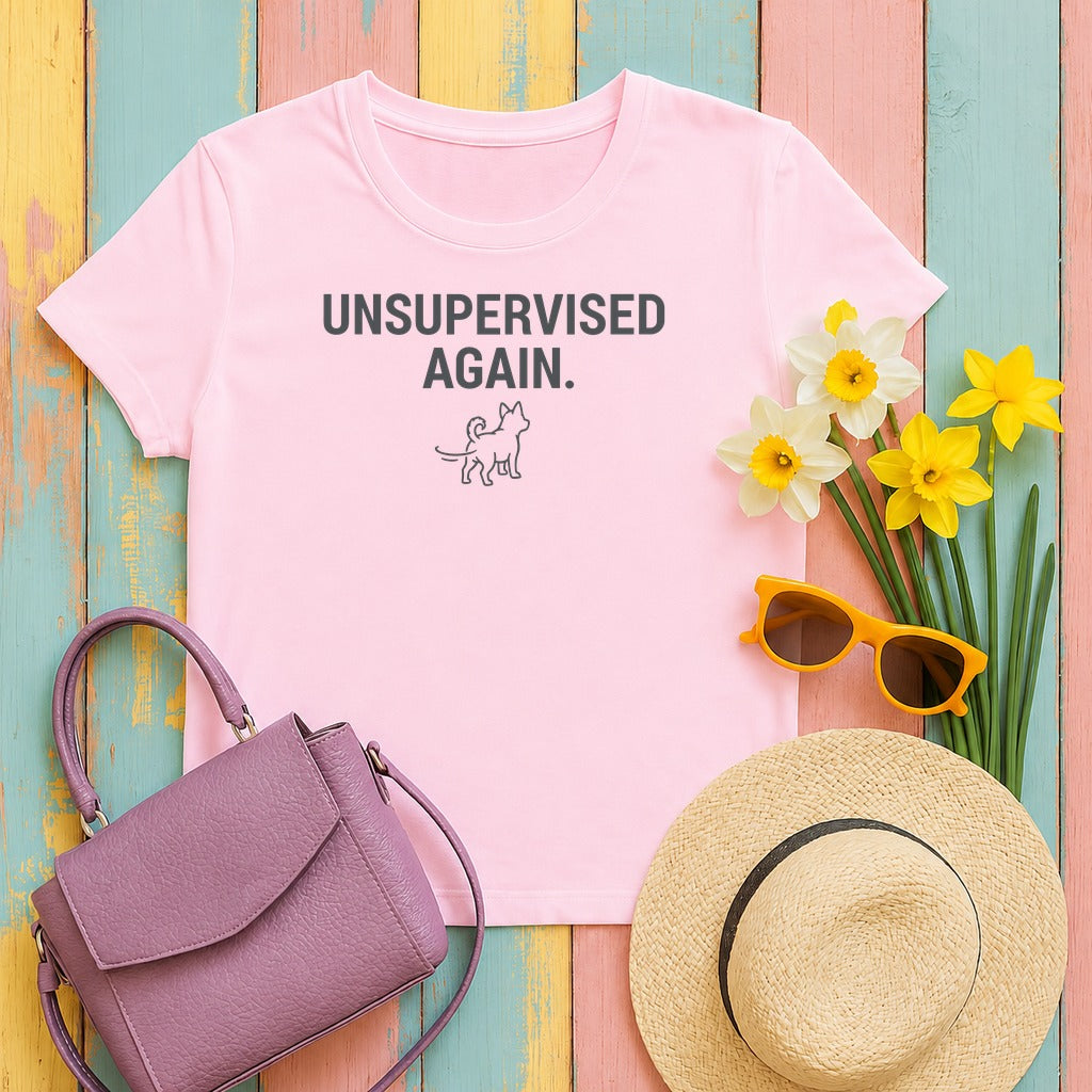 Unsupervised Again Dog Humorous Pet Lover T-Shirt in Light Pink