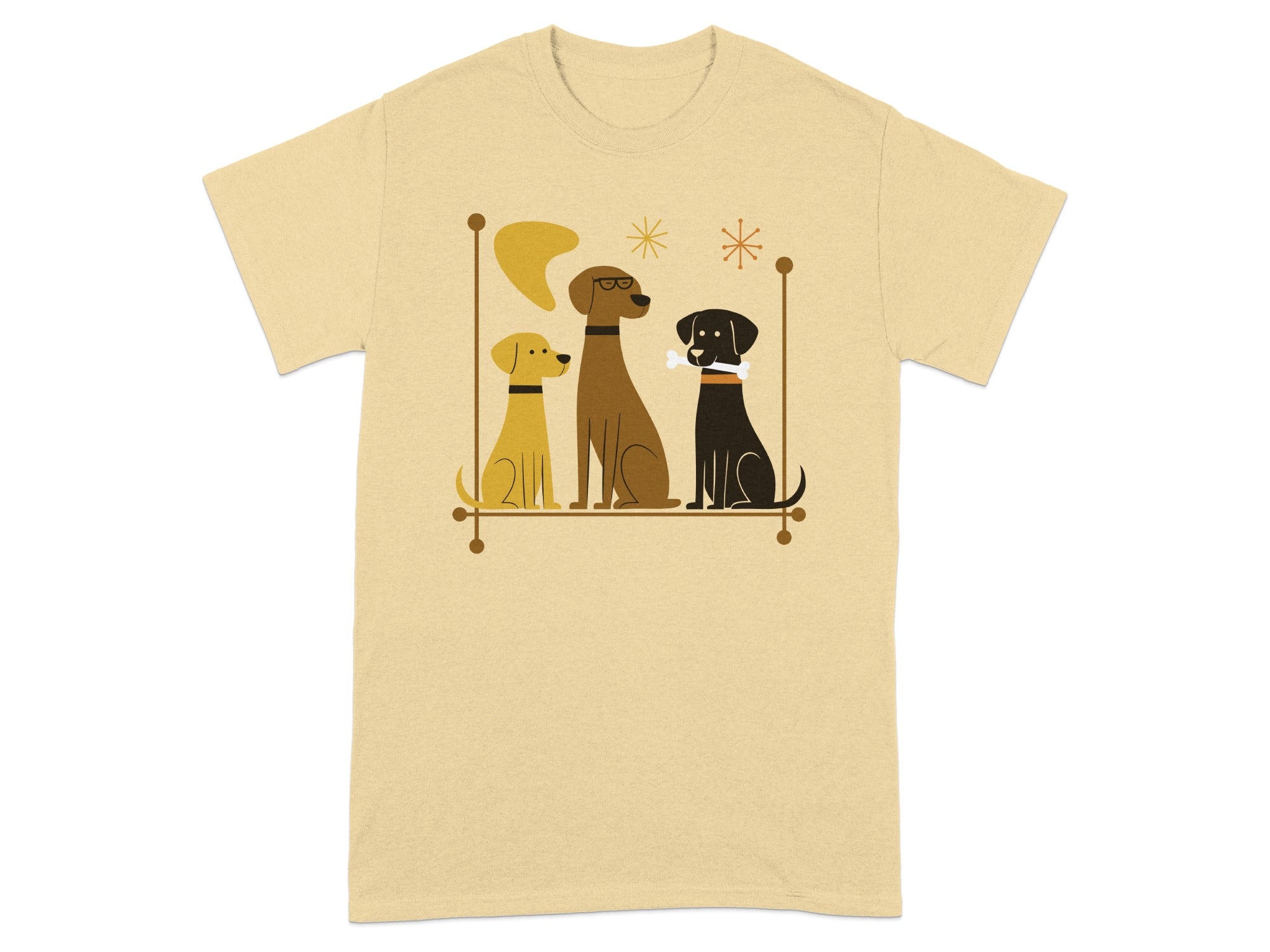 Cute Retro Dogs With Bone Print Graphic Tee Product