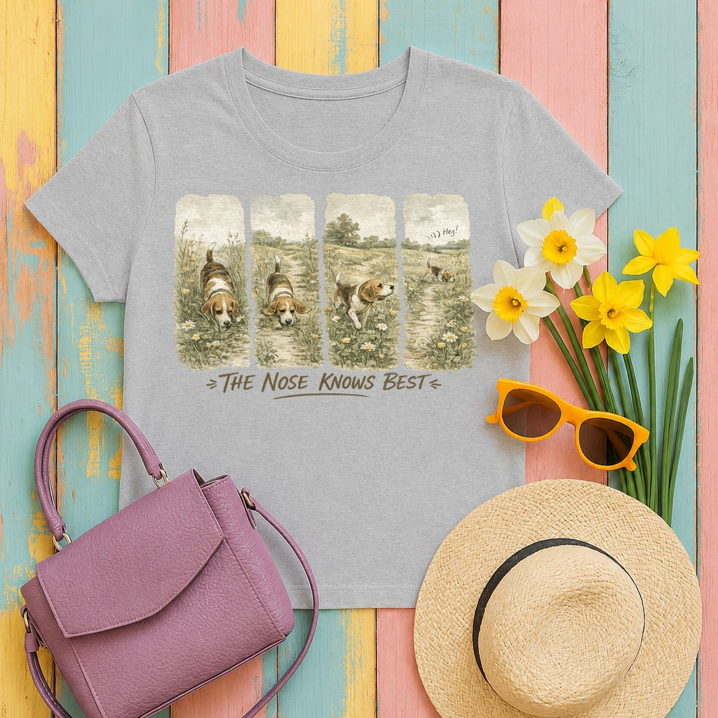 Beagle's Path: A Whimsical Watercolor T-Shirt in Sport Grey