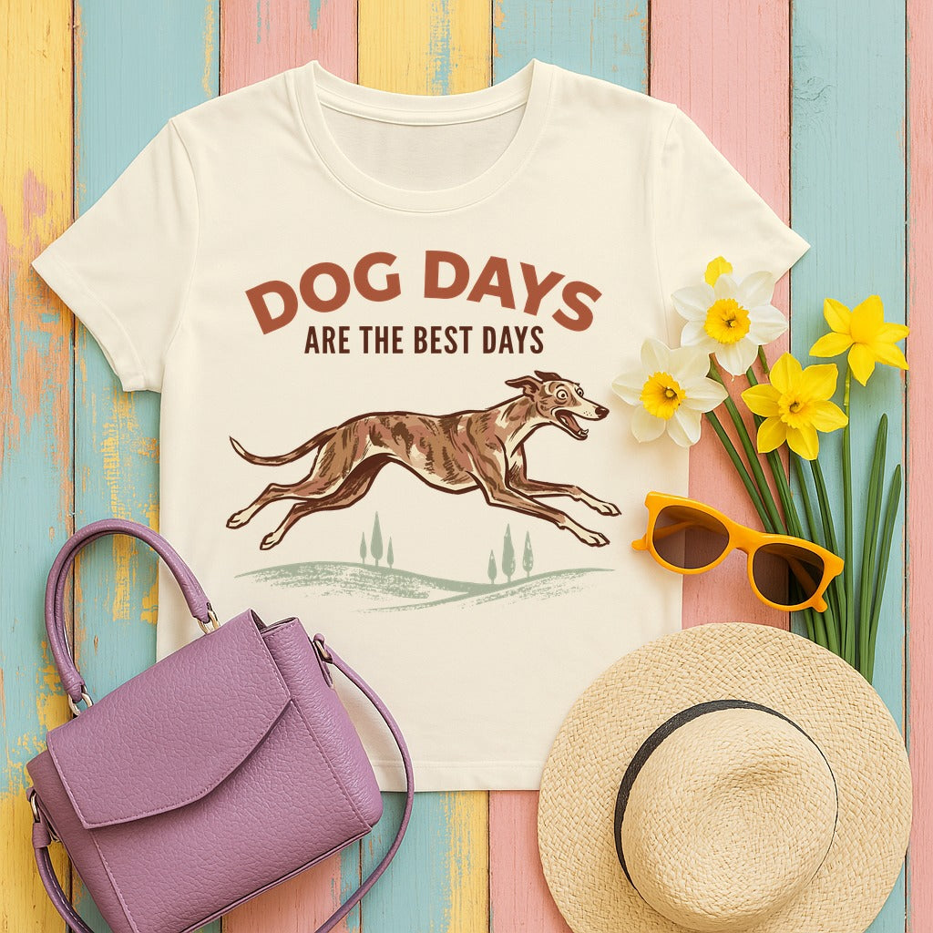 Whimsical Greyhound Dog Days T-Shirt in Natural