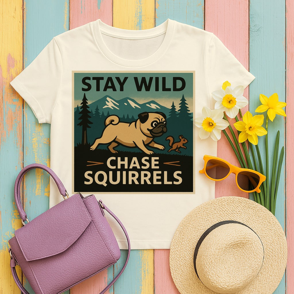 Stay Wild Pug Adventure T-Shirt in Natural