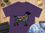 Floral Dog Silhouette Design on Purple T-shirt