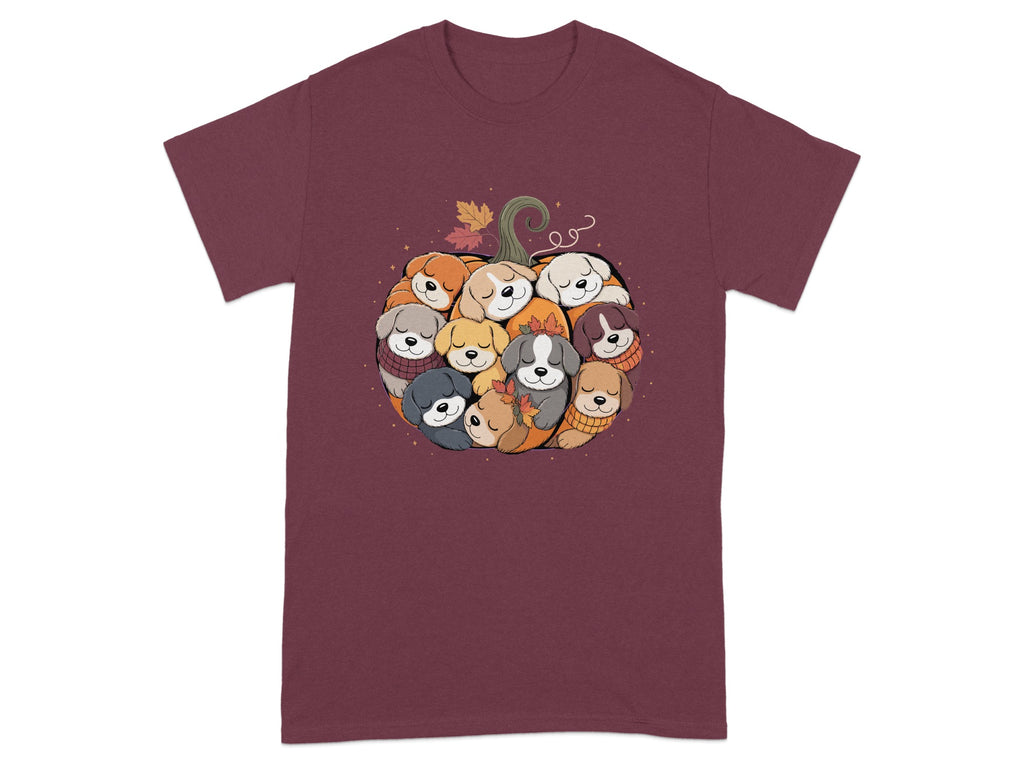 Cute Cartoon Dogs in Pumpkin Design T-Shirt