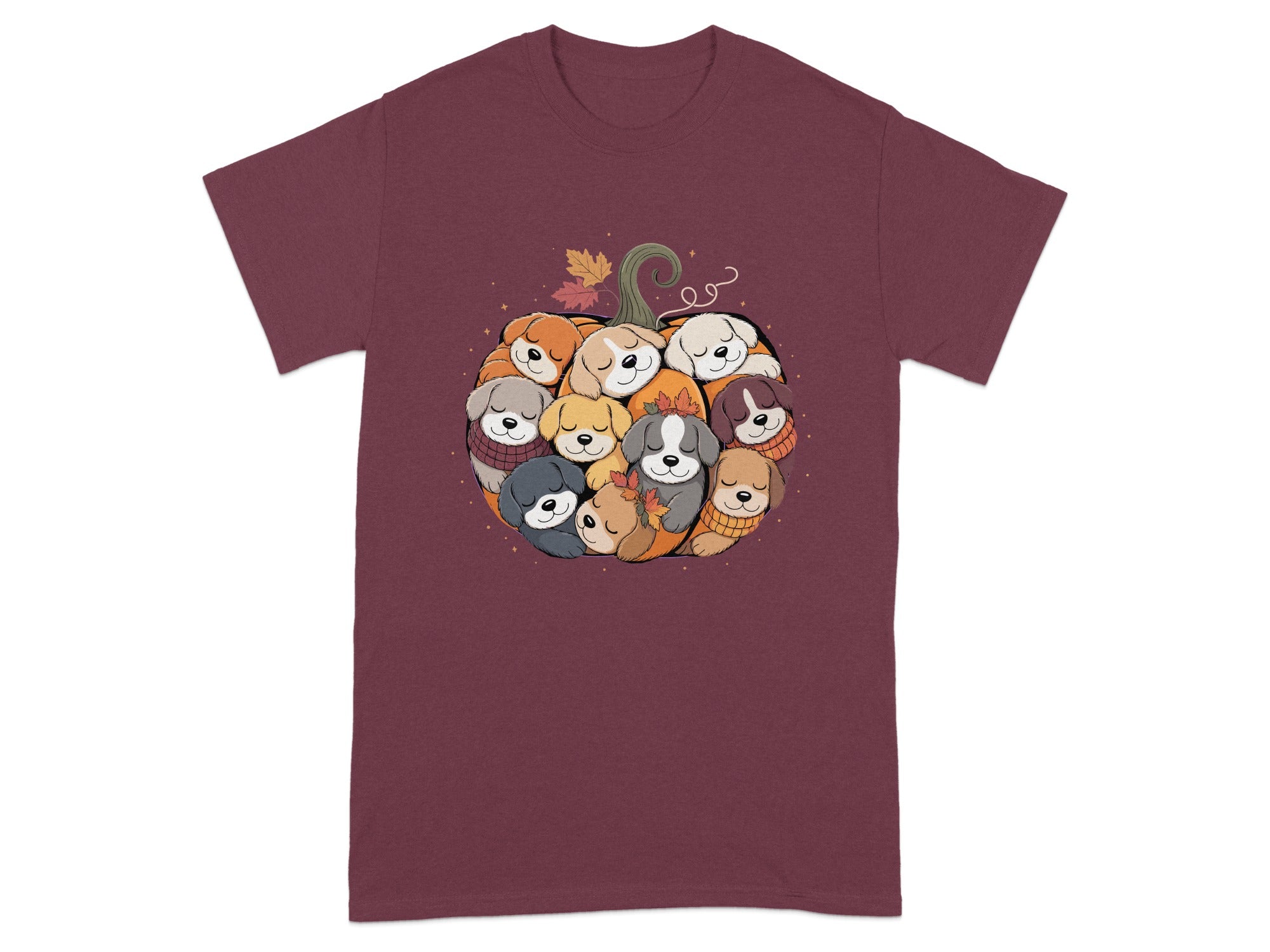 Cute Cartoon Dogs in Pumpkin Design T-Shirt