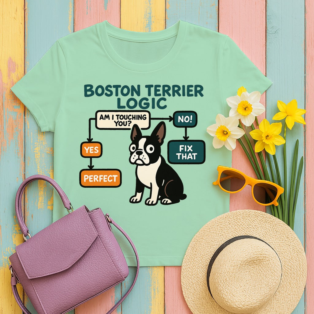 Boston Terrier Logic Flowchart T-shirt in Mint Green