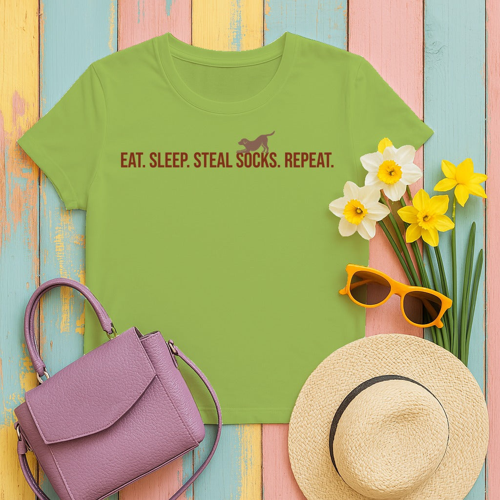 Eat Sleep Steal Socks Repeat. Lab T-shirt. in Kiwi