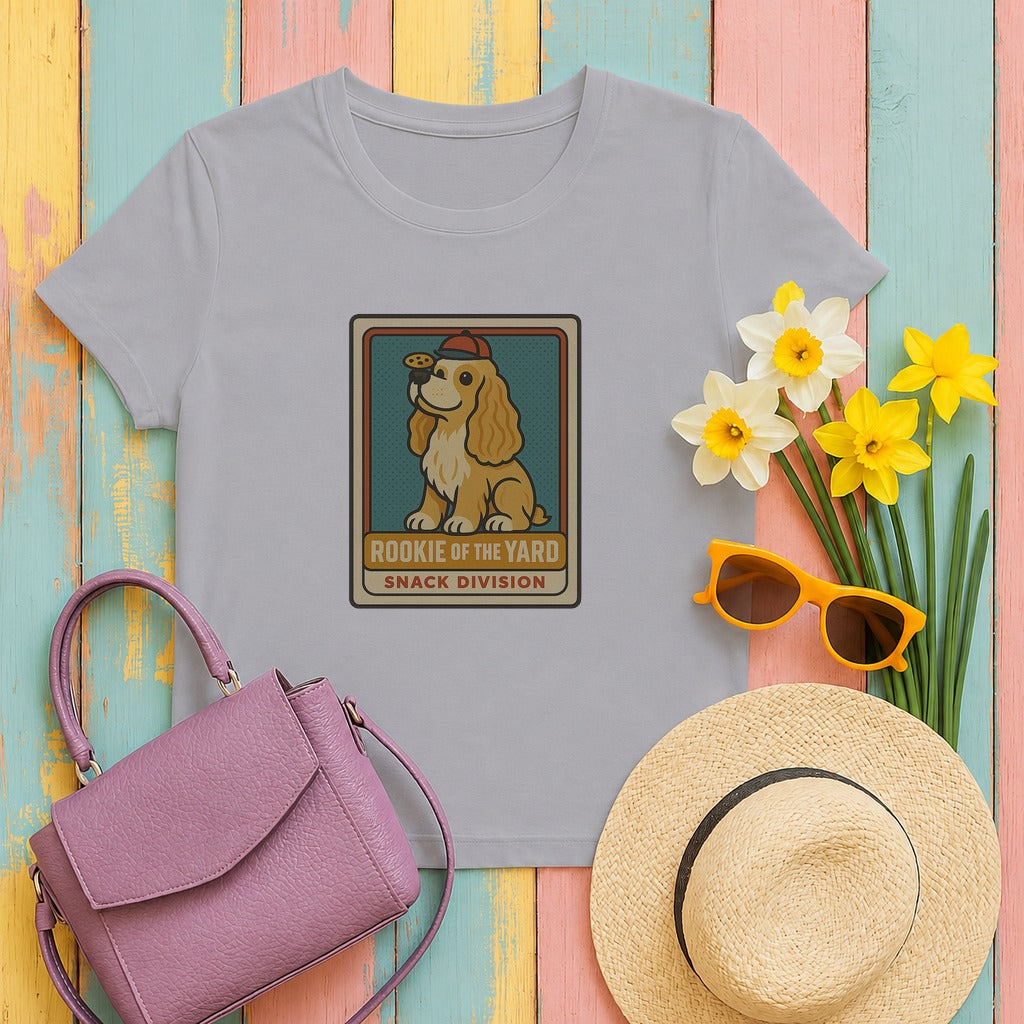 cocker spaniel rookie-card tee flat lay hero
