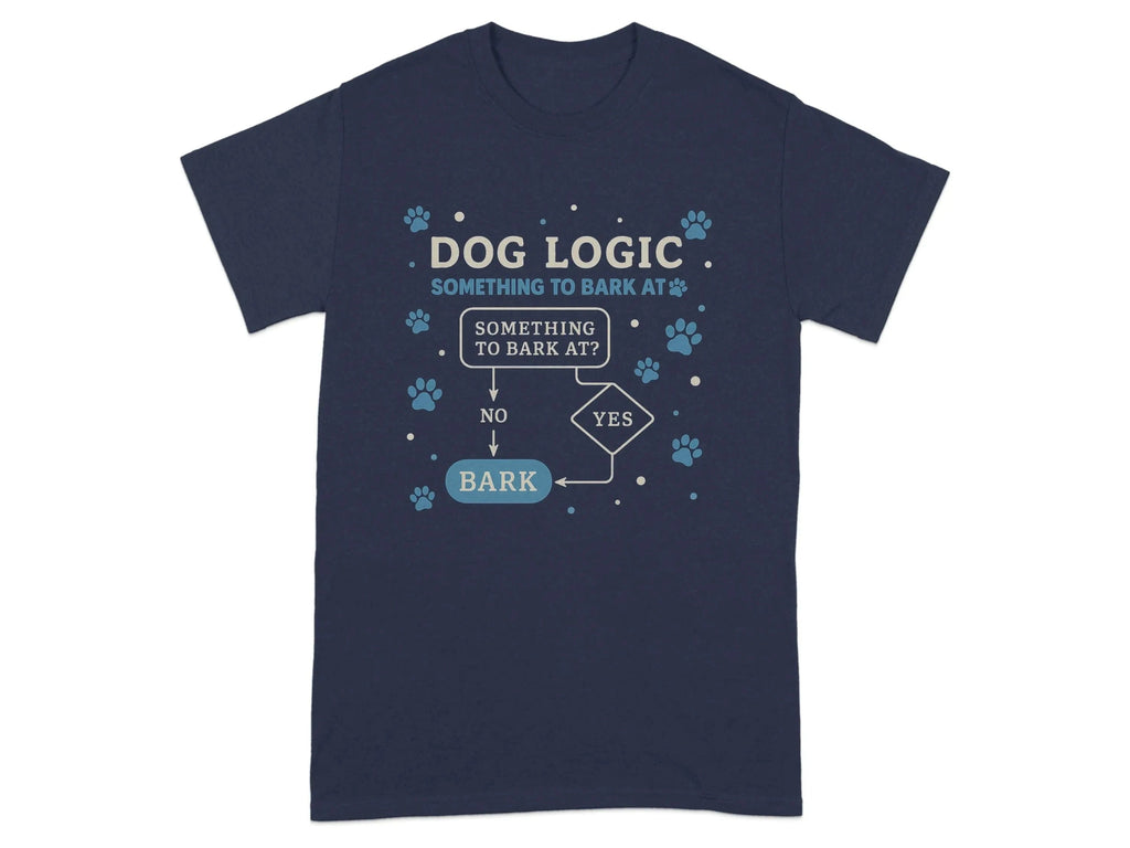 Dog Logic Something to Bark At Flowchart Funny T-Shirt Navy T-shirt