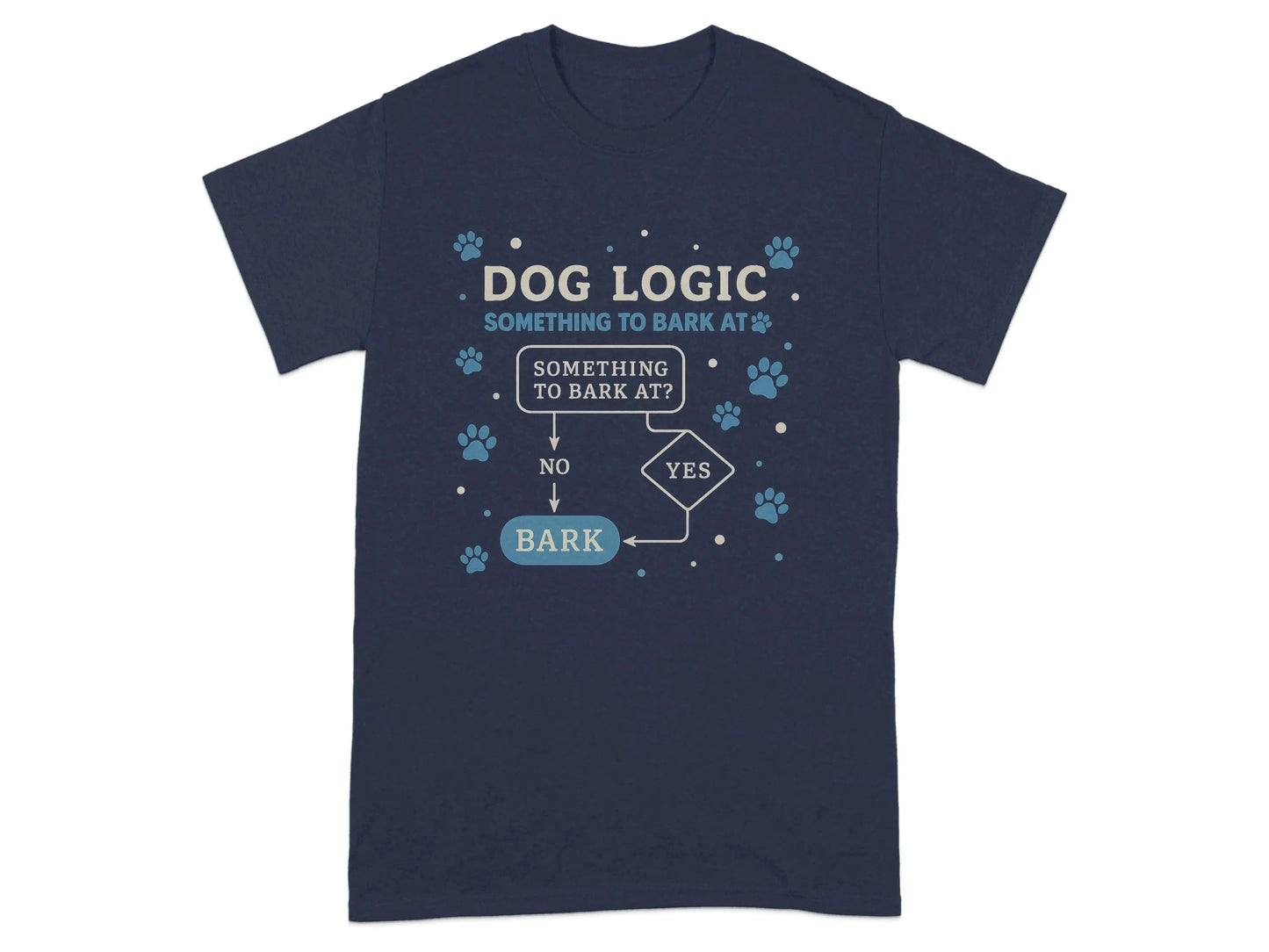 Dog Logic Something to Bark At Flowchart Funny T-Shirt Navy T-shirt