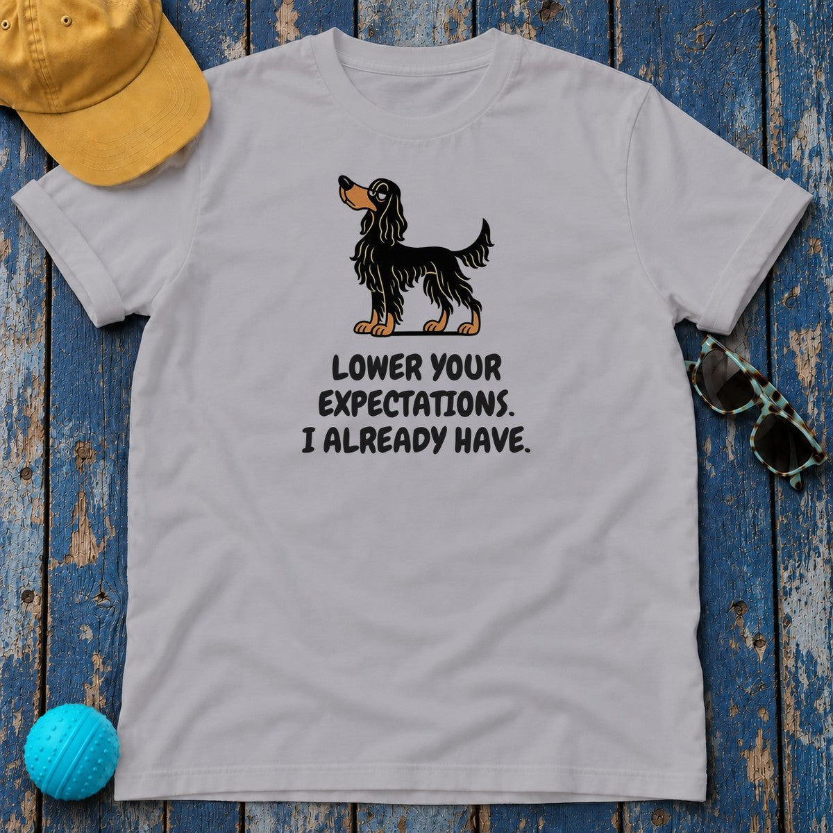 Gordon Setter Lower Your Expectations Tee in Athletic Heather