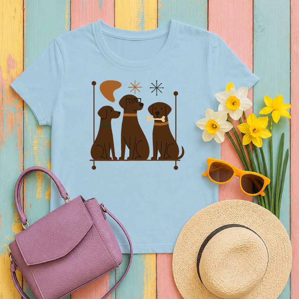 Mid-Century Chocolate Labs T-Shirt in Light Blue