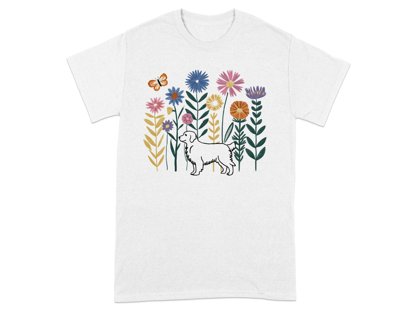 Floral Dog Graphic T-Shirt Design with Cute Flowers product type