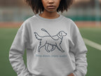 Grey sweatshirt with a dog outline and text "Slow down, enjoy walks."