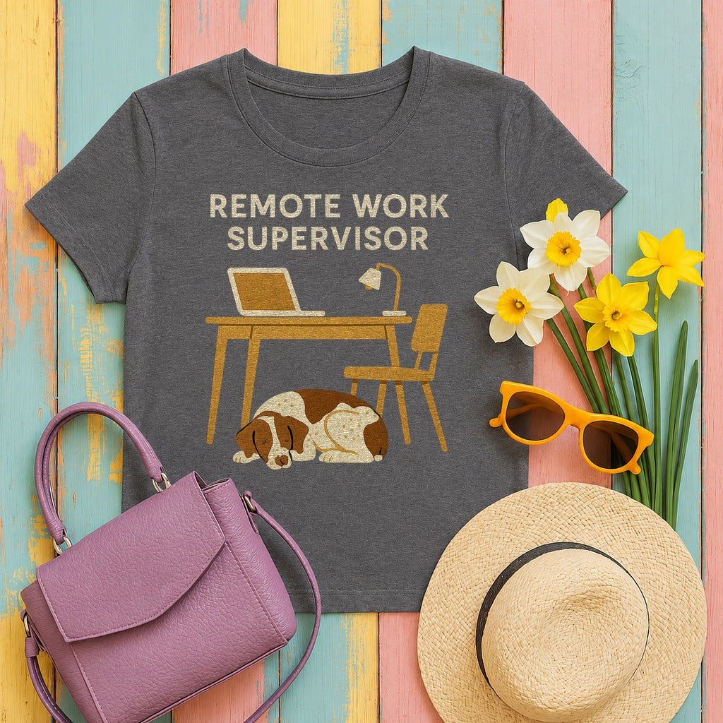 Brittany Spaniel Remote Work Supervisor T-shirt in Dark Grey Heather
