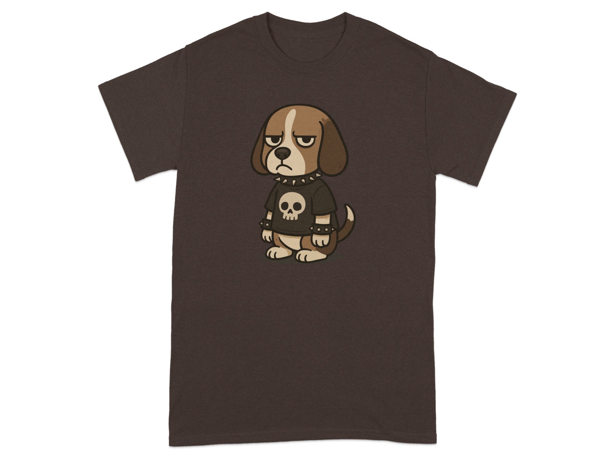 Grumpy Cartoon Dog in Skull Shirt Graphic T-Shirt