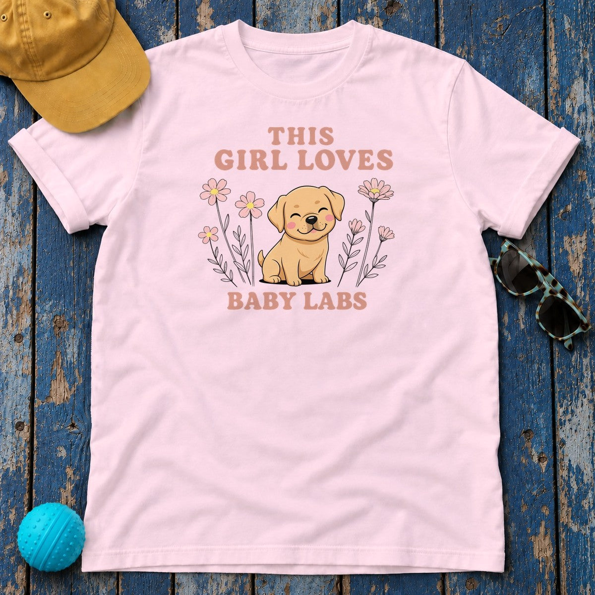 This Girl Loves Baby Labs Cute Puppy Dog Design T-Shirt in Light Pink