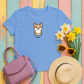 Cute Smiling Corgi Dog Cartoon Mlem T-Shirt in Carolina Blue