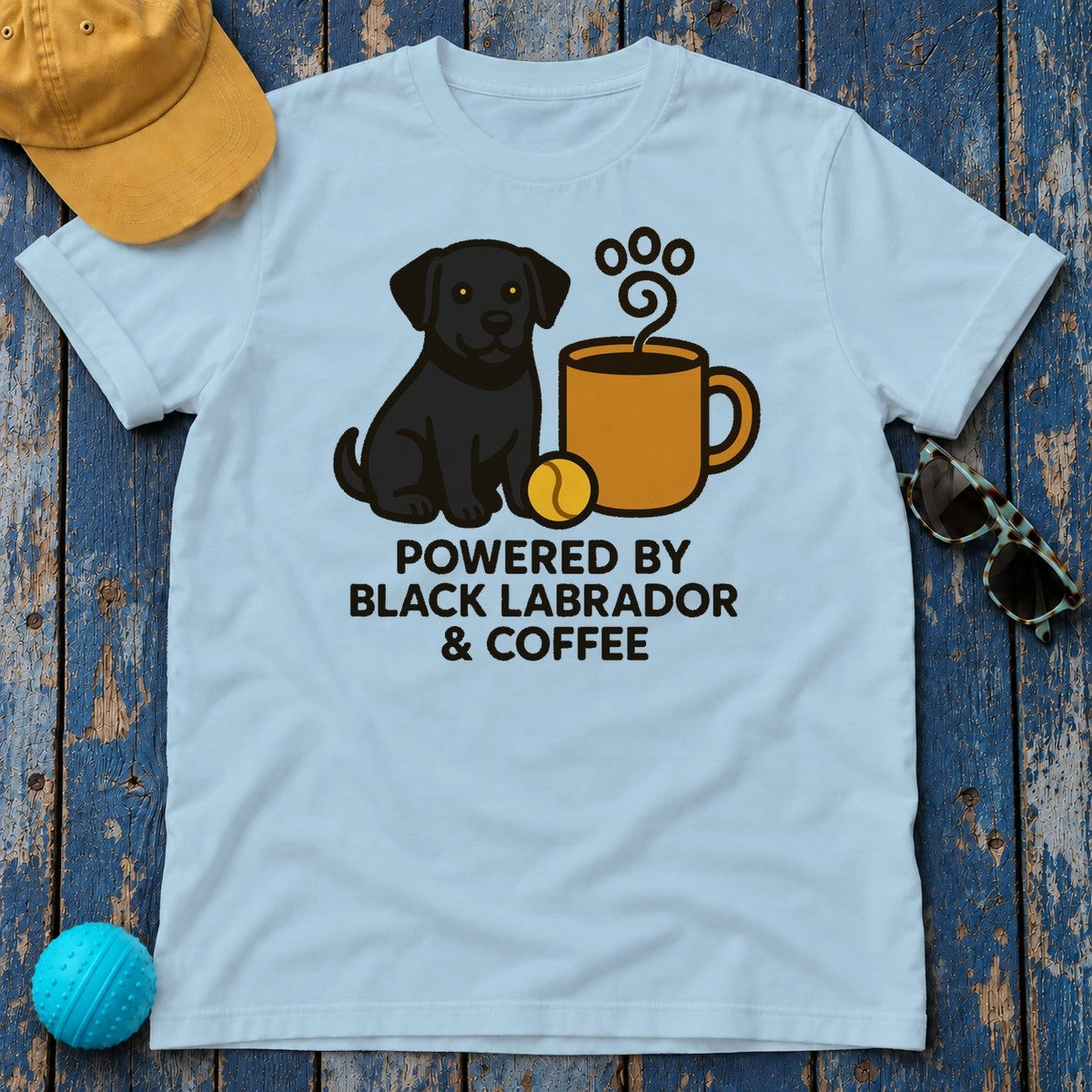 Black Lab & Coffee Daily Fuel Premium T-Shirt in Light Blue