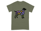 Colorful Floral Dog Silhouette Green T-Shirt Product