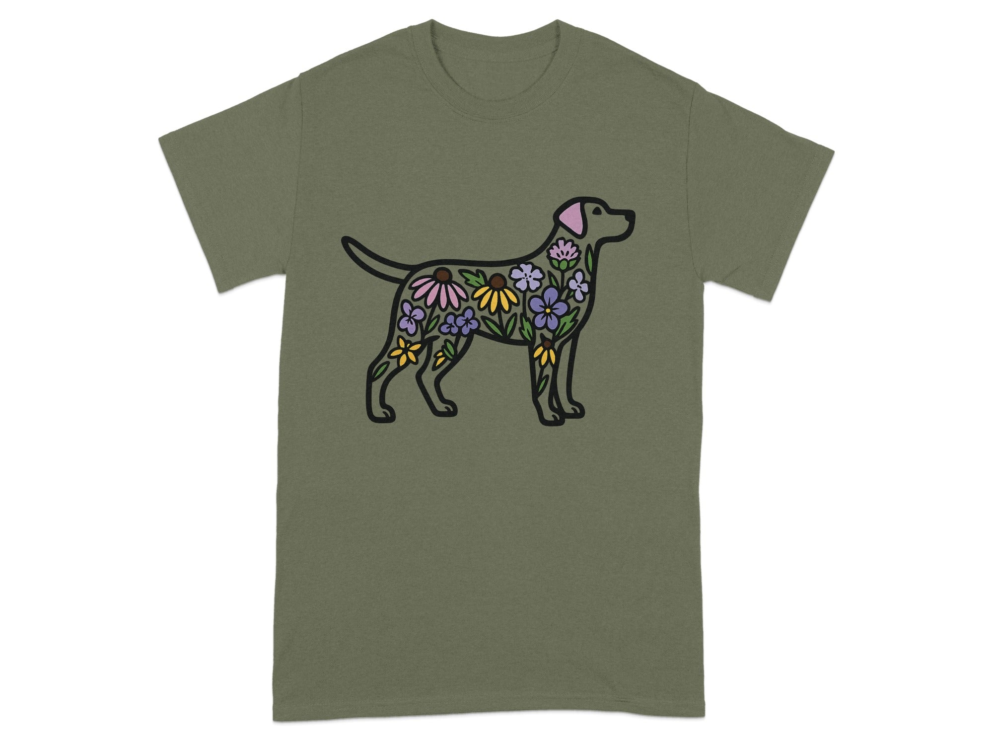 Floral Dog Graphic T-Shirt Casual Apparel