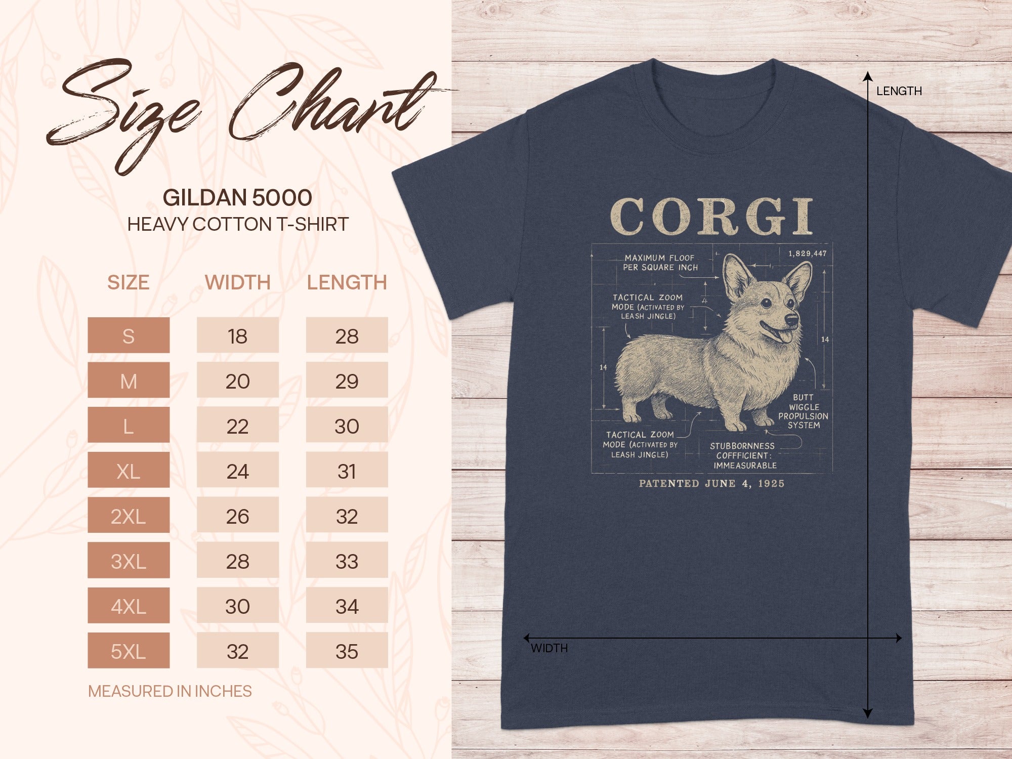 Corgi Heavy Cotton T-shirt Size Chart for You