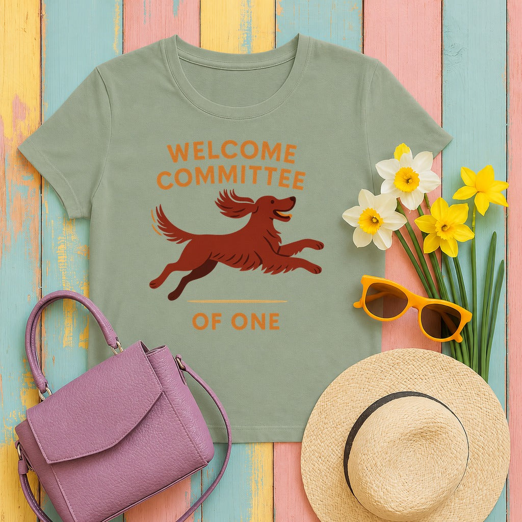 Irish Setter Welcome Committee of One T-shirt in Sage